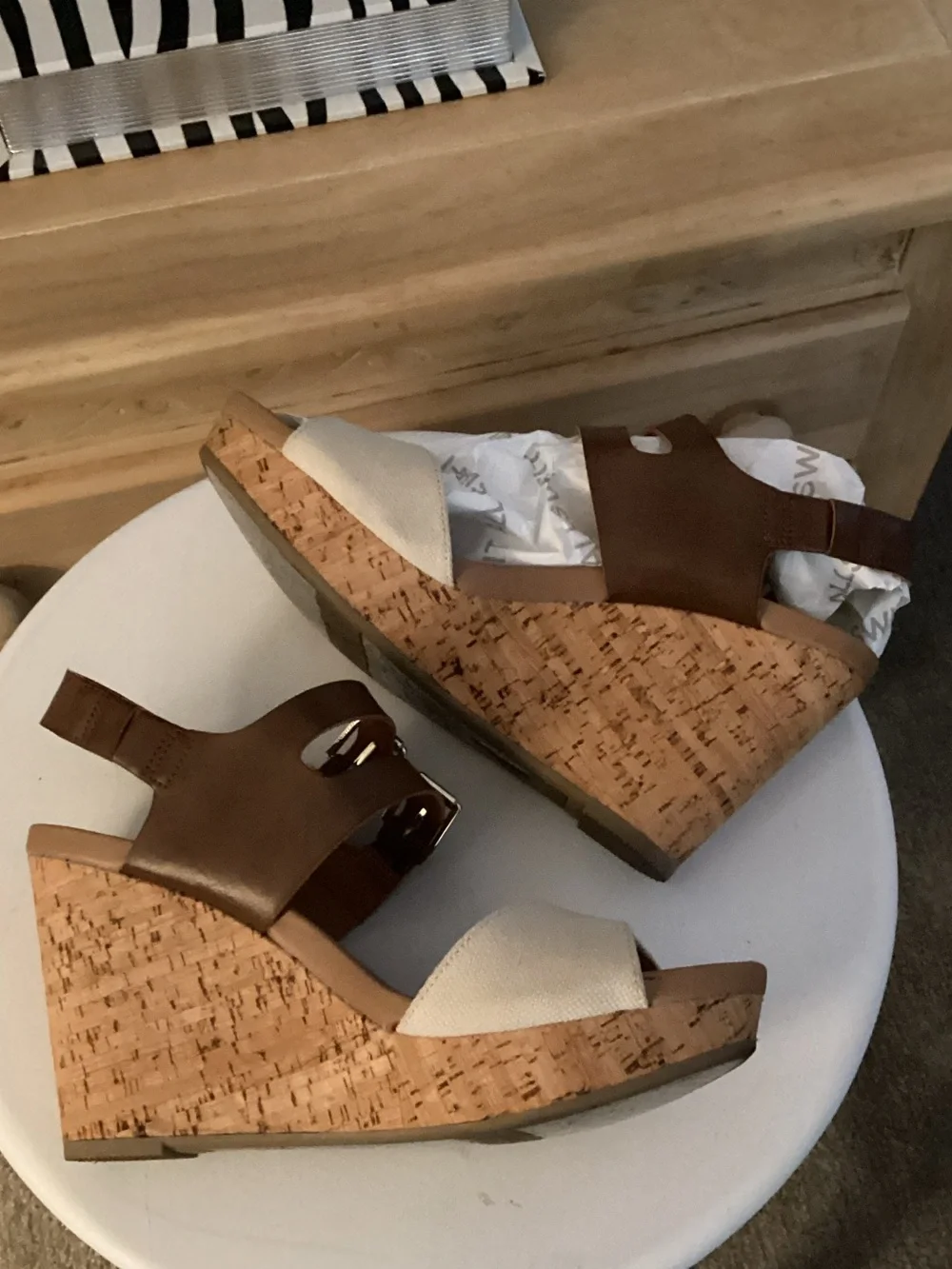 Dr. Scholl's Brown and Cream Cork Wedge Sandals